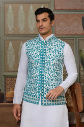 White Kurta with Green Koti